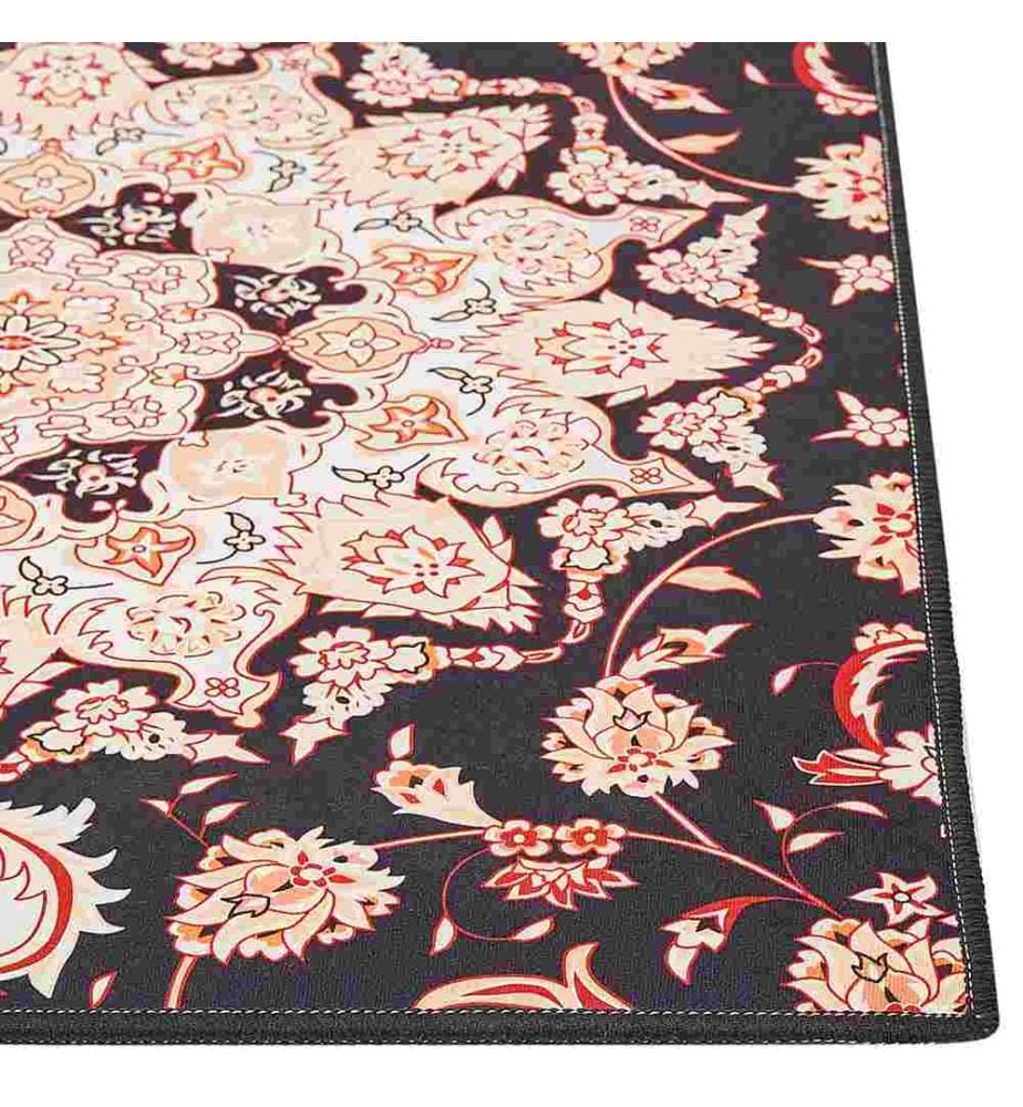 Tapis de course en polyester noir et beige 80 x 240 cm Motif oriental fond antidérapant style vintage couloir moderne