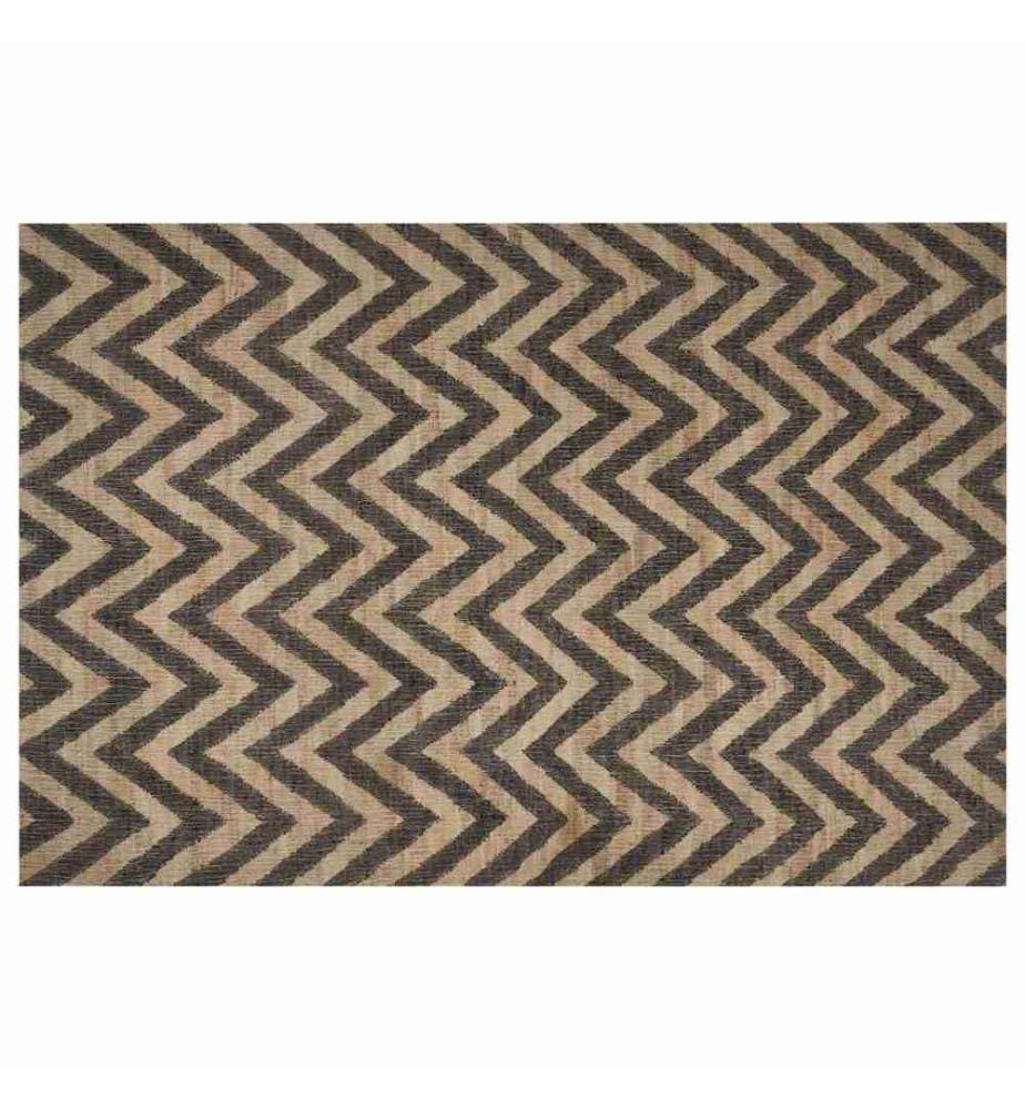 Tapis en jute naturel tissé avec motif géométrique beige et noir 200 x 300 cm tapis de chambre à coucher et de salon style boho
