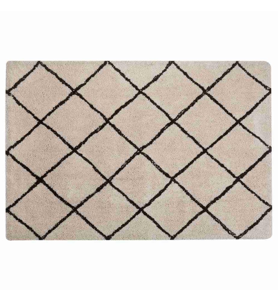 Tapis Rectangulaire Beige et Noir en Polyester Poil Long pour Chambre ou Salon au Style Moderne 160 x 230 cm
