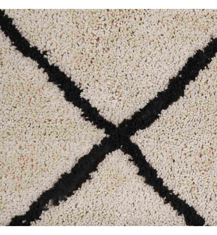 Tapis Rectangulaire Beige et Noir en Polyester Poil Long pour Chambre ou Salon au Style Moderne 160 x 230 cm