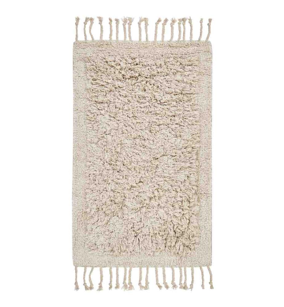 Tapis de Bain Beige en Coton Rectangulaire avec Franges 50 x 80 cm Salle de Bain Style Moderne