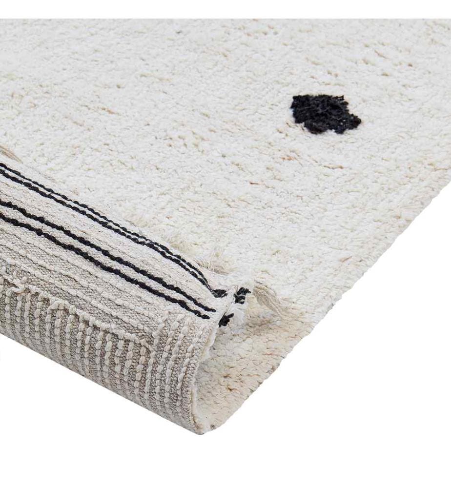 Tapis Blanc en Coton 140 x 200 cm à Pois et Rayures Noirs Rectangulaire Style Moderne