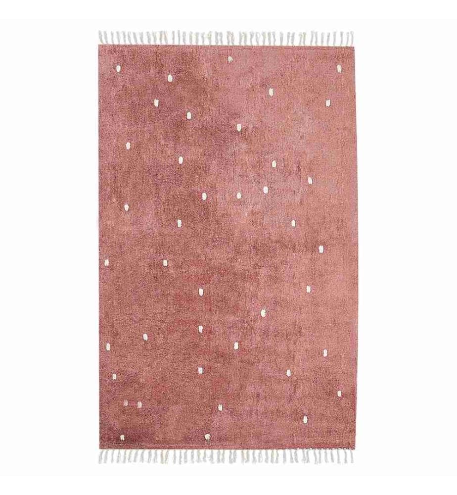 Kinderteppich aus Baumwolle Hellrot 140x200 cm mit weissen Punkten Rechteckig