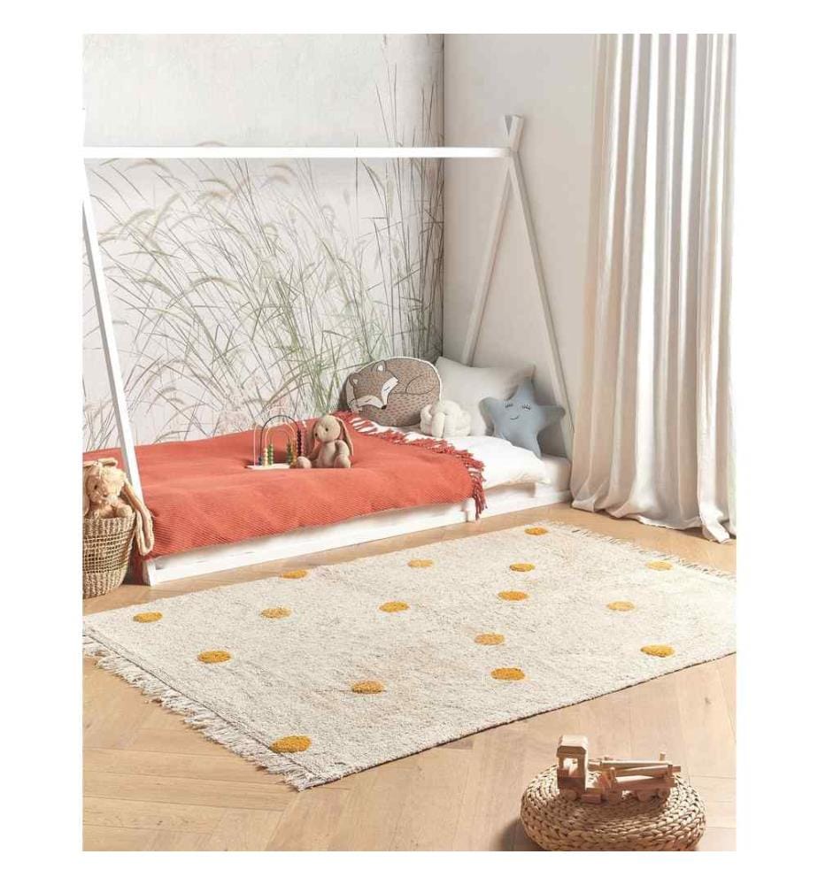 Tappeto per la camera dei bambini 140 x 200 cm Tappeto per la camera dei giochi con motivo a pois beige e giallo Dardere