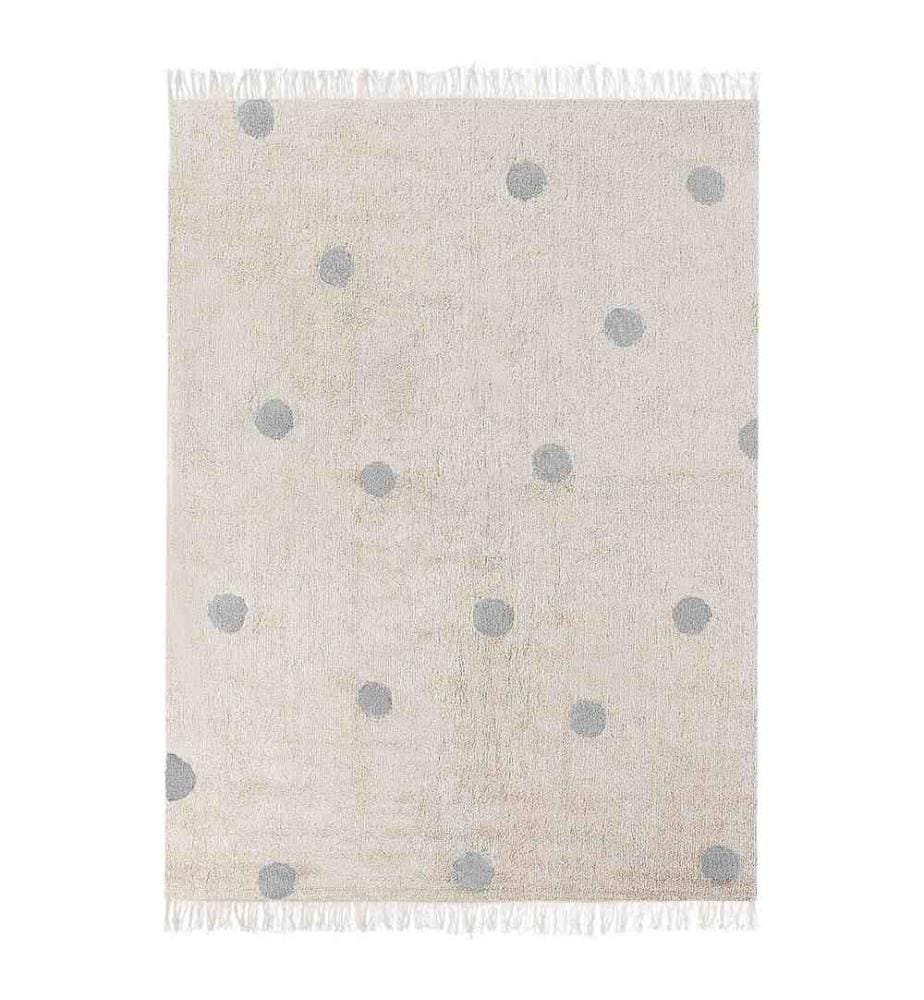 Kinderteppich Beige u. Grau Baumwolle 140 x 200 cm mit Punkten Fransen Gepunktet Boho Modernes Design Kinderzimmer Spielteppich Baumwollteppich