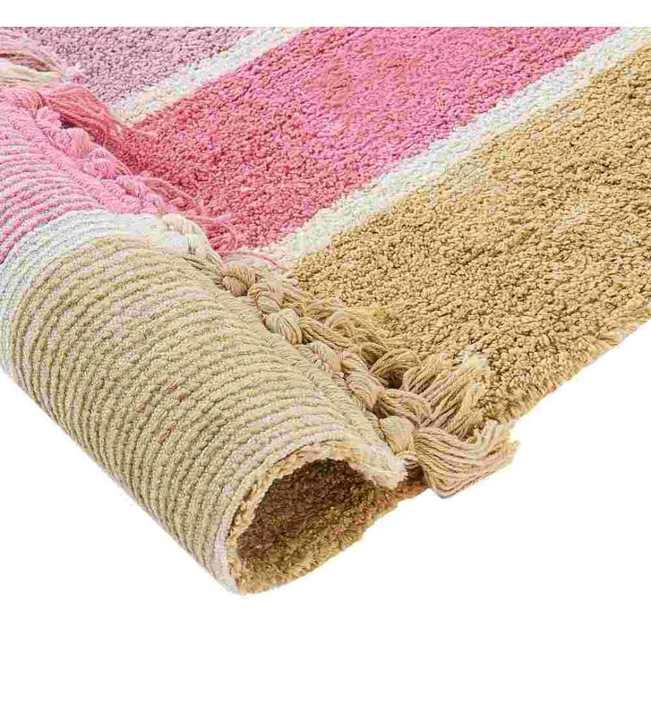 Kinderteppich Beige u. Rosa Baumwolle 140 x 200 cm mit Regenbogen Muster Fransen Boho Modernes Design Kinderzimmer Spielteppich Baumwollteppich