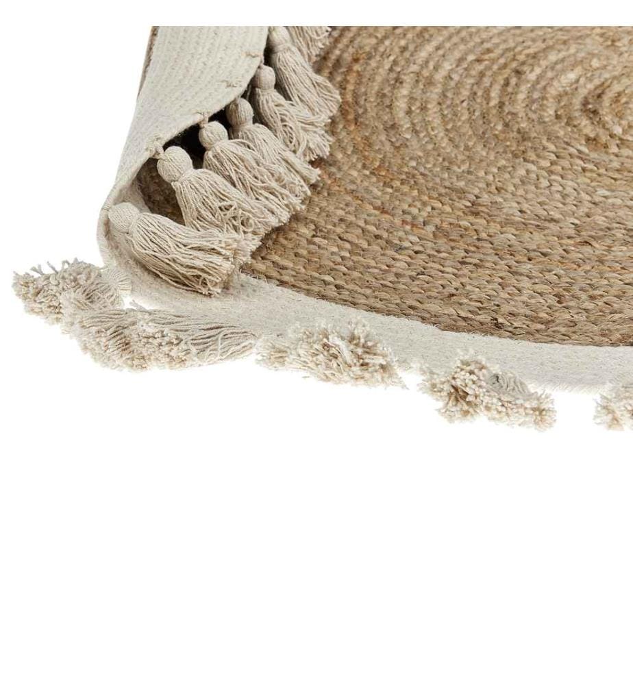 Teppich beige Jute ? 120 cm rund Fransen Wohnzimmer Schlafzimmer