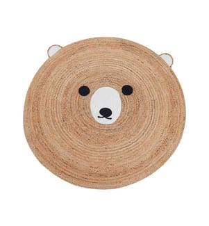 Tappeto Beige Juta ø 120 cm Rotondo Orso decorativo Stile Boho Soggiorno Bambini Camera dei bambini