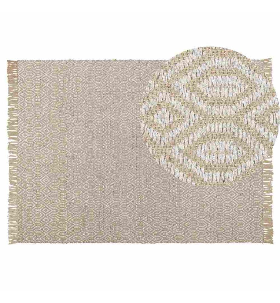 Teppich Beige Jute und Baumwolle 140 x 200 cm zweiseitig Kurzflor Boho Stil Handgewebt rechteckig Wohnzimmer Schlafzimmer Flur Diele