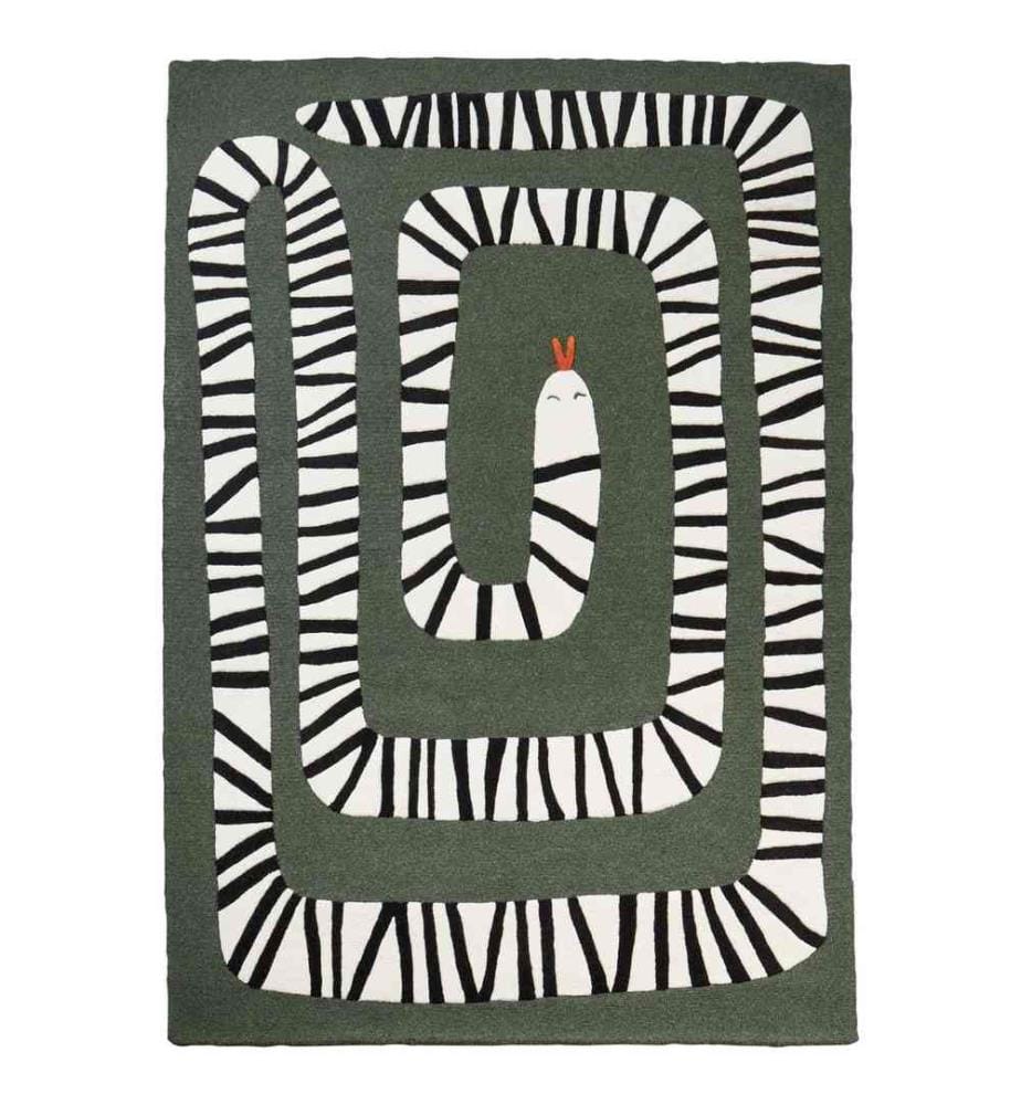 Tapis de Sol Vert en Laine Forme Rectangulaire 160 x 230 cm Bureau Chambre Motif Serpent
