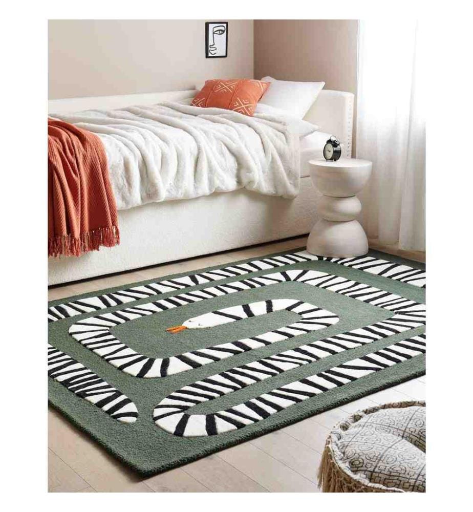 Tapis de Sol Vert en Laine Forme Rectangulaire 160 x 230 cm Bureau Chambre Motif Serpent