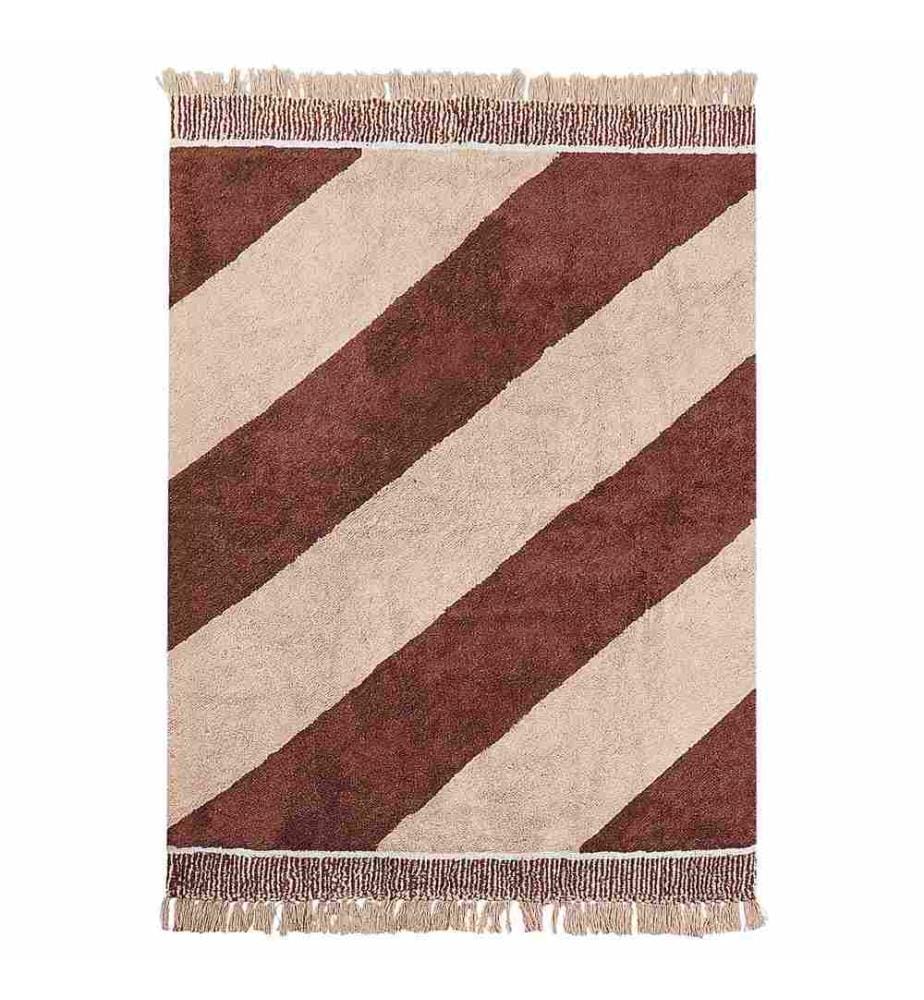 Tapis Marron et Beige en Coton 140 x 200 cm Motif Rayé avec Franges Décoratives Style Boho Salon