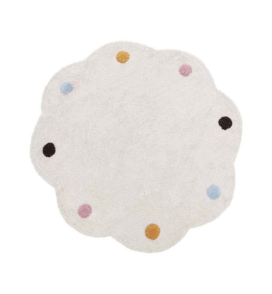 Hellbeige Baumwollteppich ø 120 cm Handgewebte unregelmässige runde Form und bunte Flecken Spielraum Kinderzimmer