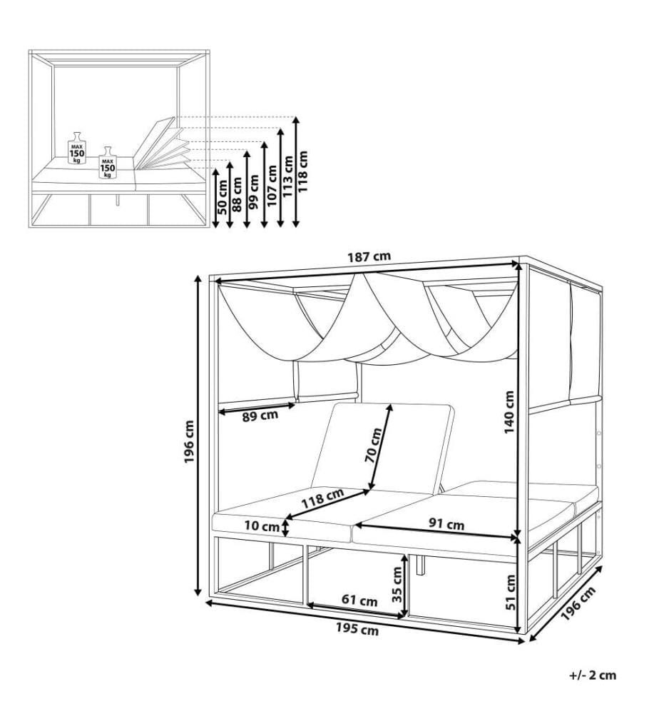 BELIANI Sonnenbett Weiss / Grau mit Sonnendach A… DeinDeal