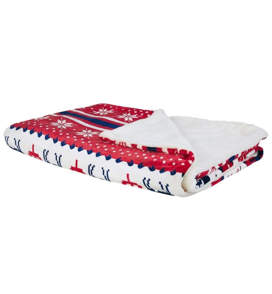 Plaid Cocooning Décoratif Ultra Doux Réversible Rouge et Blanc Motif Noël 150 x 200 cm Idéal pour l'Hiver Comme Jetée de Canapé et Couvre-lit