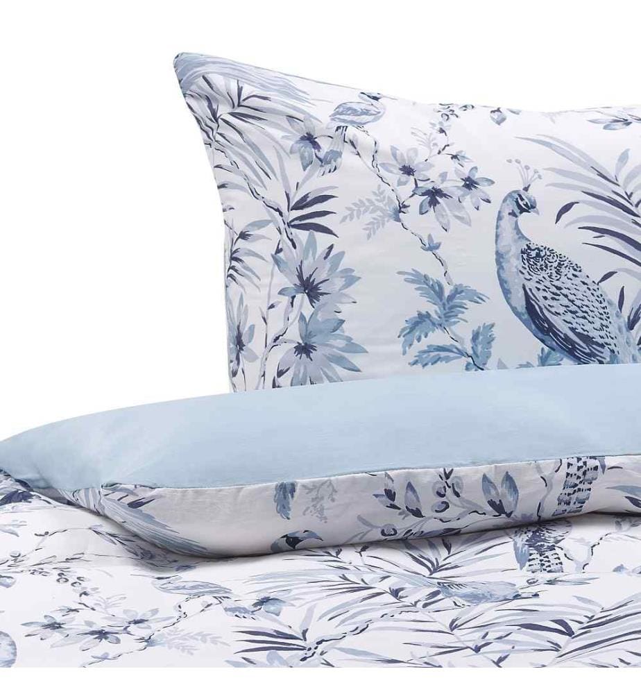 Ensemble Housse de Couette et Taies d Oreiller Fleurie en Coton Bleu et Blanche 155 x 220 cm Pour Chambre d'Adulte