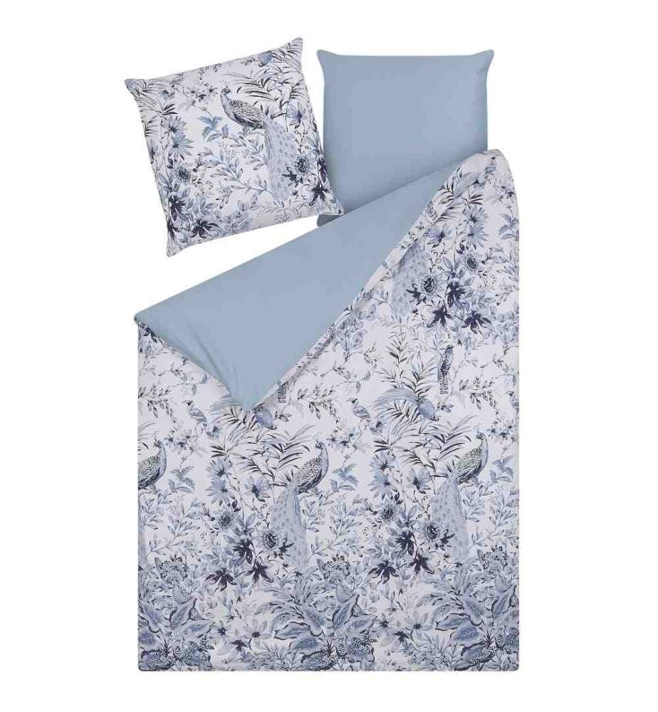 Ensemble Housse de Couette et Taies d Oreiller Fleurie en Coton Bleu et Blanche 155 x 220 cm Pour Chambre d'Adulte