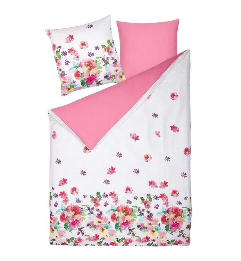 Bettwäsche Set Weiss / Rosa aus Baumwolle 155 x 220 cm Kopfkissenbezug Deckenbezug Praktisch Schlafzimmereinrichtung Modernes Design