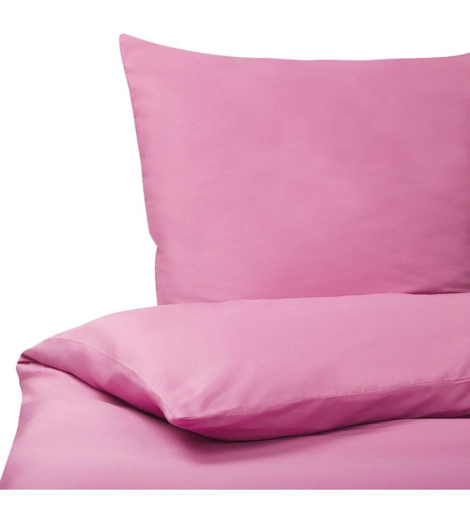 Bettwäsche Set Rosa einfarbig Baumwolle 3-teilig Komfortgrösse für Einzelbett 155x220 cm 2 Kopfkissenbezüge und Deckenbezug mit Knopfverschluss