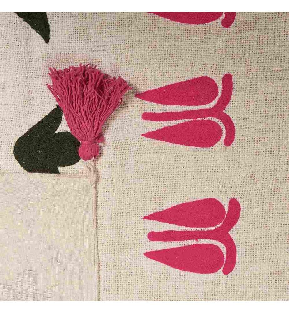 Couverture Multicolore en Coton 130 x 180 cm Faite à la Main Jeté de lit Cosy Motif floral avec Pompons