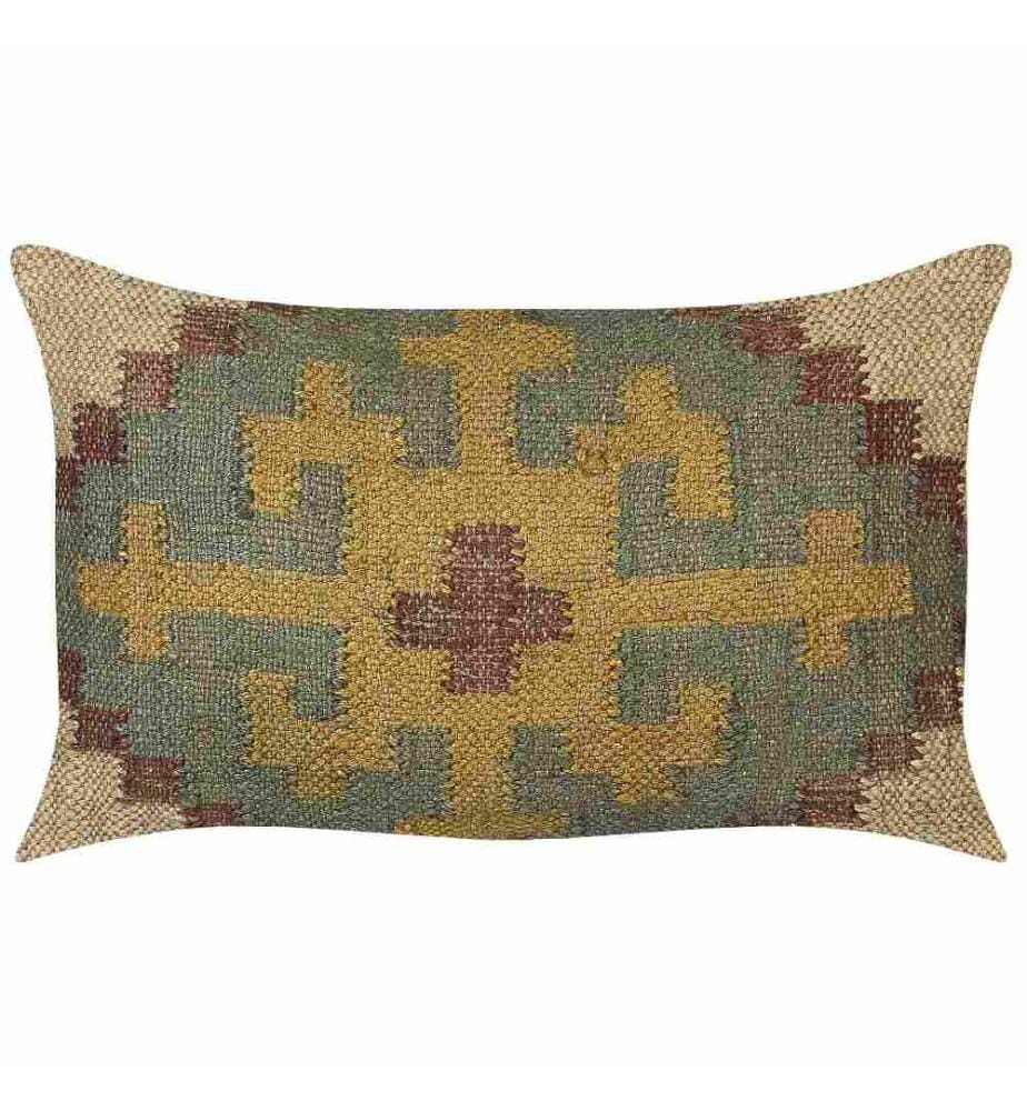 Mehrfarbiges Kissen aus Jute und Wolle 30 x 50 cm Orientalisches Muster Kilim-Stil