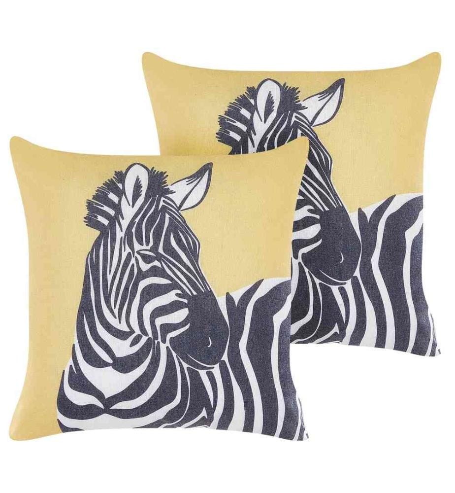 Coussins Décoratifs Jaunes en Tissu 45 x 45 cm Design Glamour avec Motif de Zèbre Housse Amovible Confortable Lot de 2