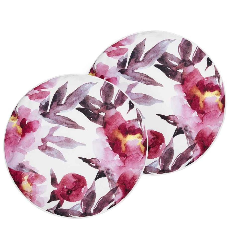 Lot de 2 coussins de jardin en polyester rose et blanc avec motif floral 40 cm Ronds Moderne extérieur Résistant à l'eau