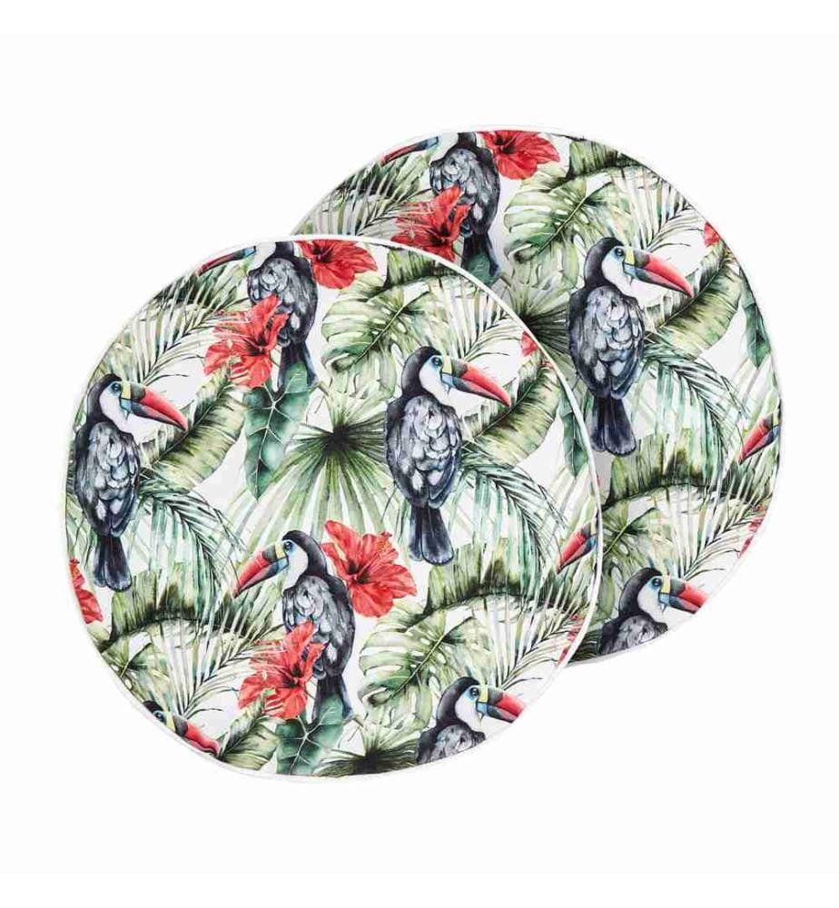 Lot de 2 coussins d'extérieur en polyester multicolore ? Coussin rond de 40 cm avec imprimé floral et toucan de jardin Patio.