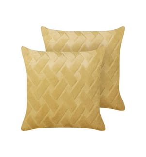 2er-Set dekorative gelbe Kunstfellkissen 45 x 45 cm Möbelzubehör geprägtes Motiv
