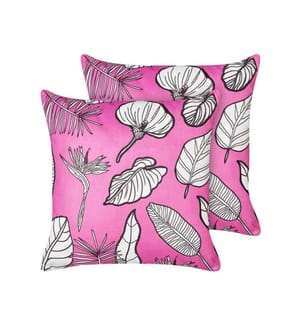 Dekokissen 2er Set Pink aus Samtstoff Blattmuster 45 x 45 cm Quadratisch Wohnaccessoires Dekoration für Sofa Bett Wohnzimmer