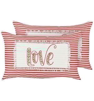 Dekokissen 2er Set Rot u. Weiss aus Baumwolle Gestreift Love Schriftzug 30 x 50 cm Rechteckig Wohnaccessoires Dekoration Sofa Bett Wohnzimmer