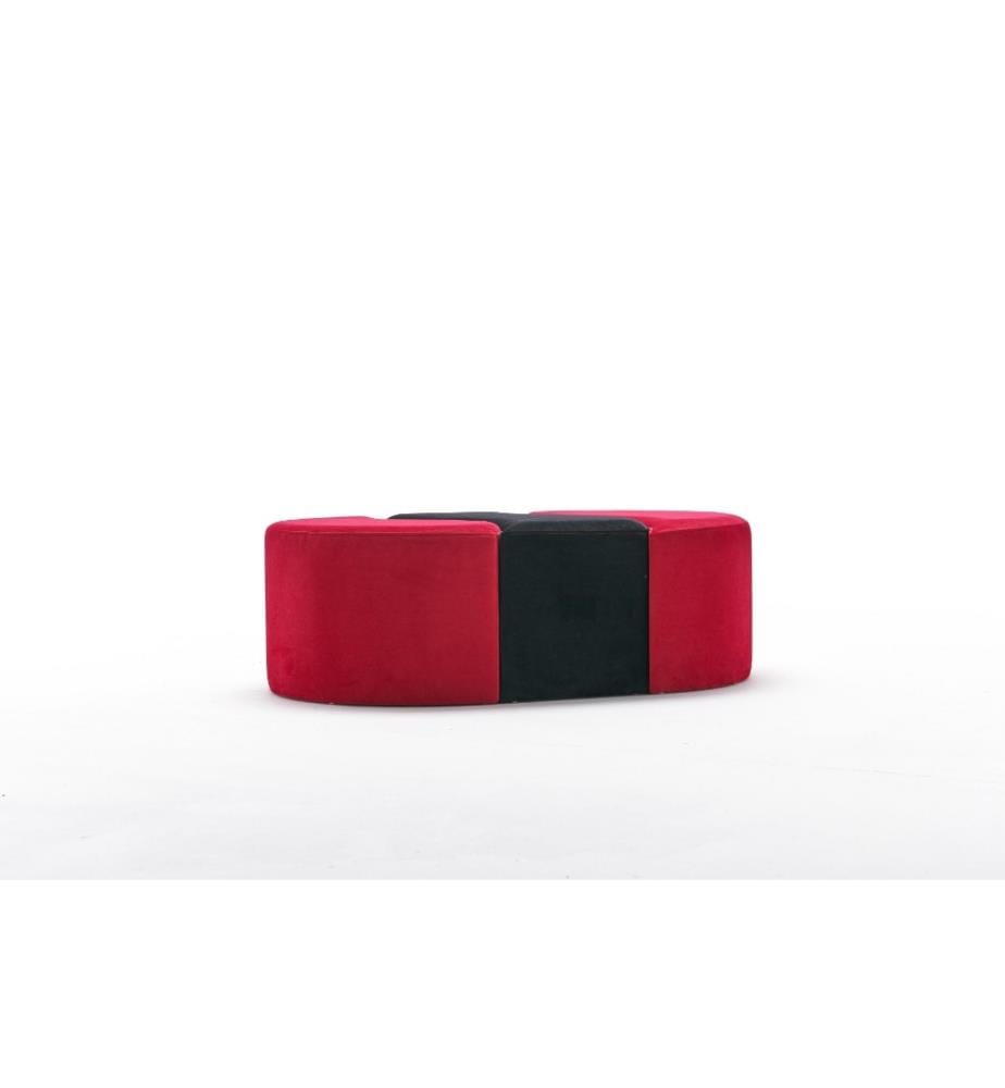 Pouffe, Black, Red, Polyester & Velvet, Wooden Body