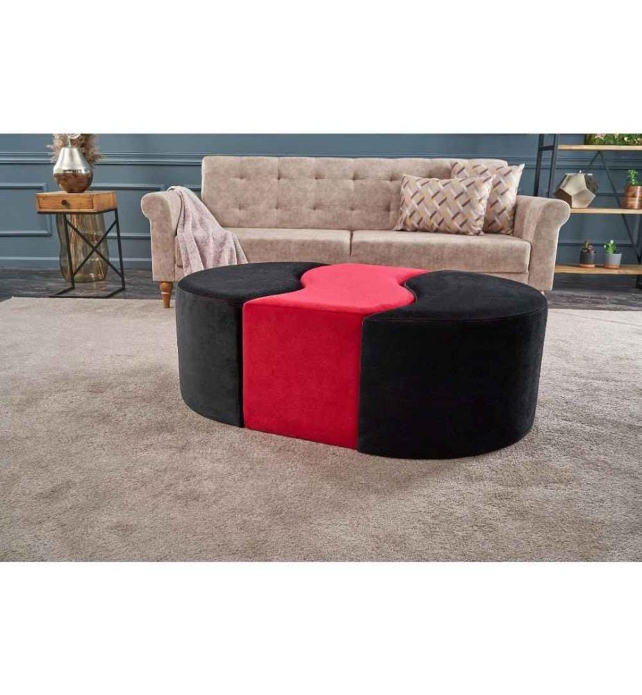 Pouffe, Black, Red, Polyester & Velvet, Wooden Body