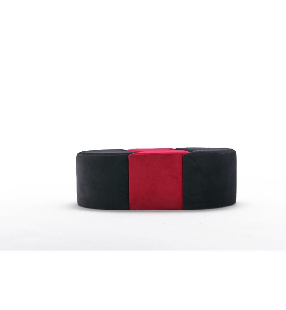 Pouffe, Black, Red, Polyester & Velvet, Wooden Body