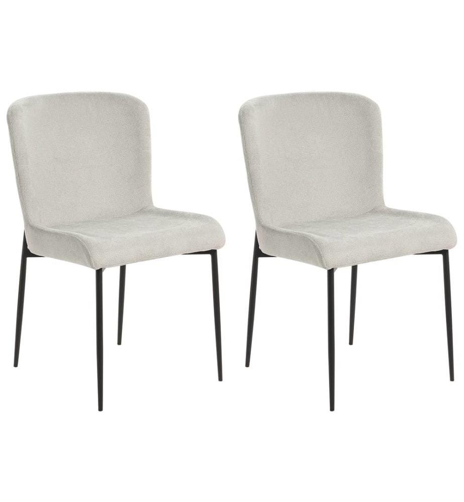 Lot de 2 Chaises de Repas Gris en Polyester Texture Tricotée et Pieds en Métal pour Salle à Manger Design Moderne