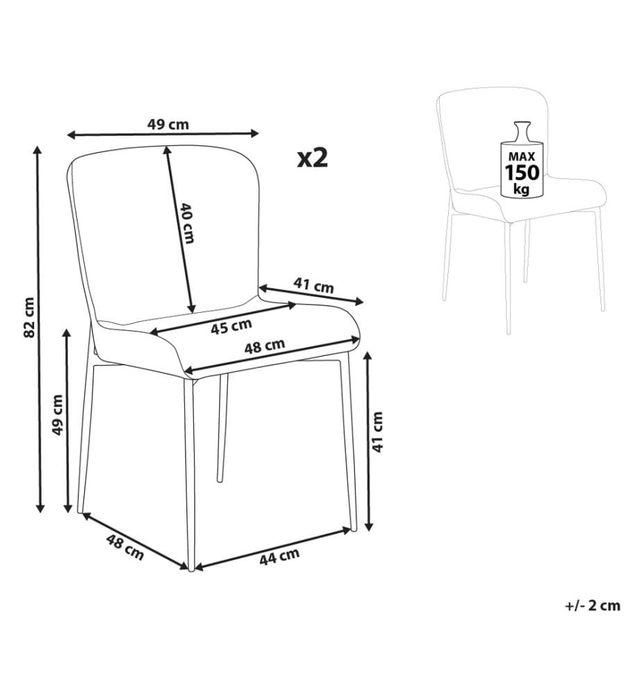Lot de 2 Chaises de Repas Gris en Polyester Texture Tricotée et Pieds en Métal pour Salle à Manger Design Moderne