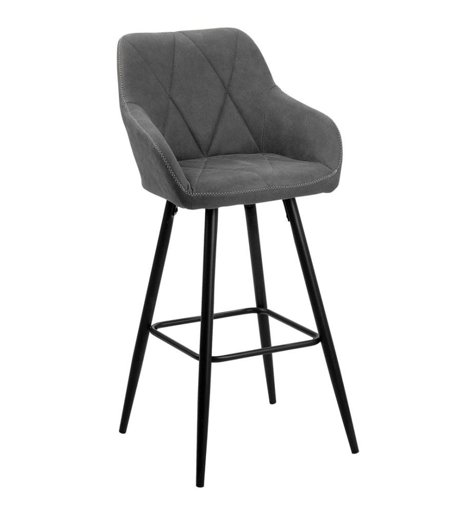 Lot 2 Tabourets Chaises de Bar Tapissés en Tissu Gris avec Pieds Noirs Design Tendance pour Cuisine ou Salle à Manger Rétro Glamour