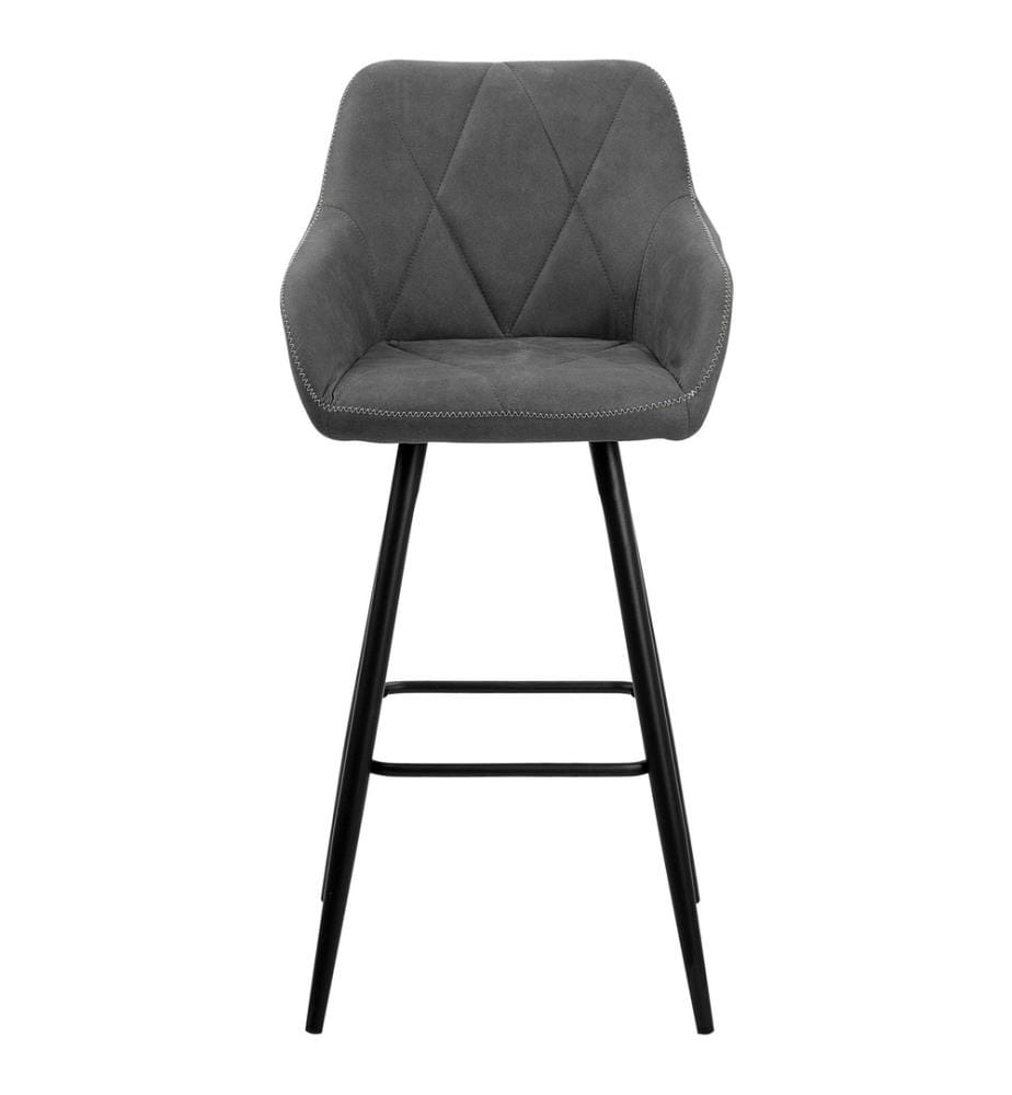 Lot 2 Tabourets Chaises de Bar Tapissés en Tissu Gris avec Pieds Noirs Design Tendance pour Cuisine ou Salle à Manger Rétro Glamour
