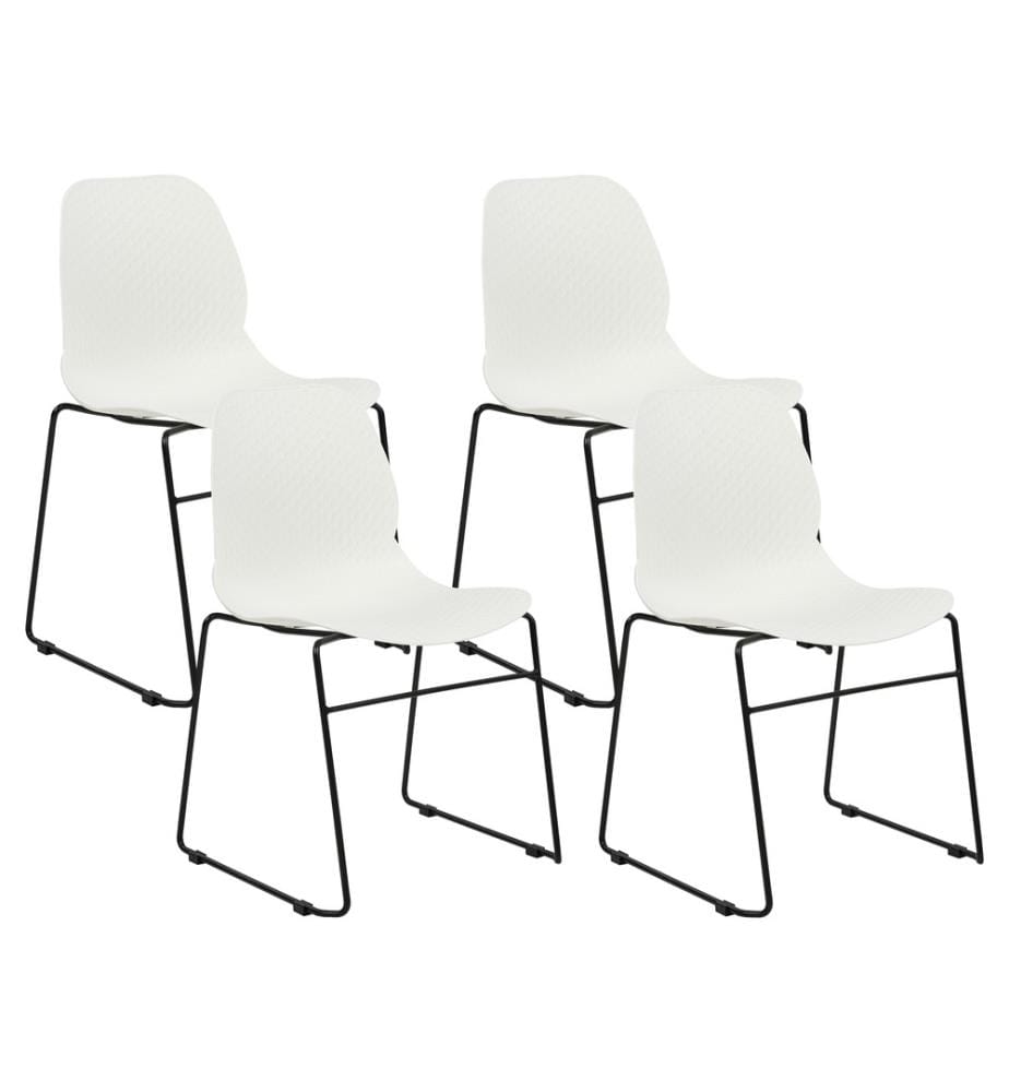 Lot 4 Chaises de Repas Blanches en Plastique et Pieds en Acier Sans Accoudoirs Salle à Manger Salle de Réunion Conférence Contemporaines Modernes