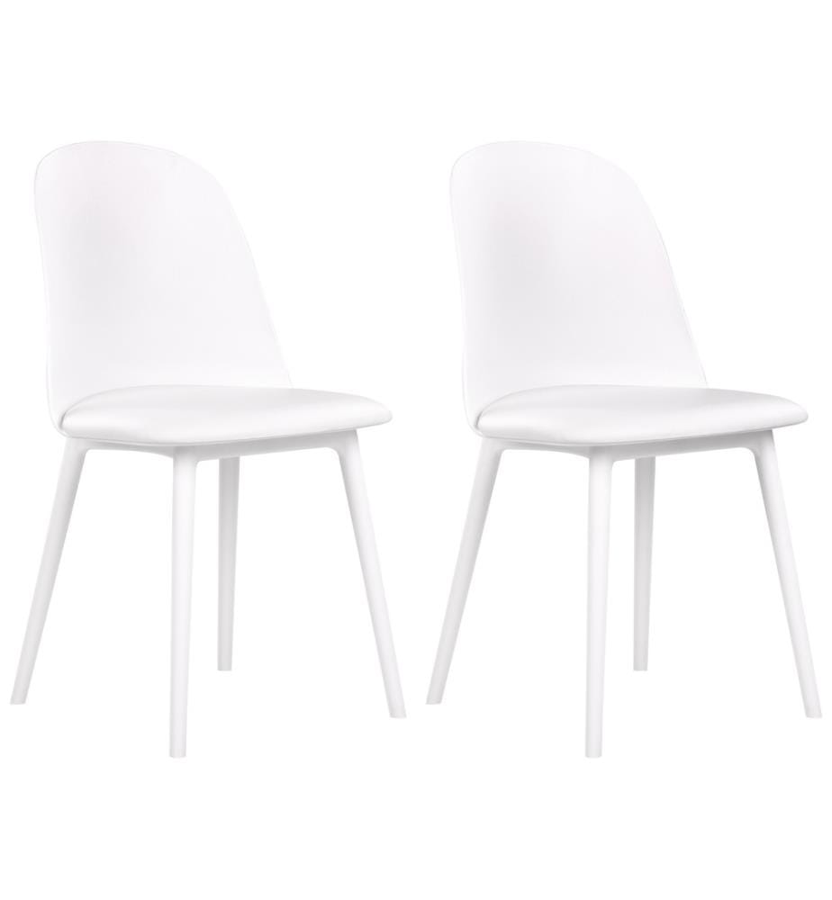 Chaise de salle à manger 2pcs Blanc Plastique avec assise rembourrée Dossier haut Sans accoudoirs Moderne Salon Coin repas Entrée Entrée Equipement