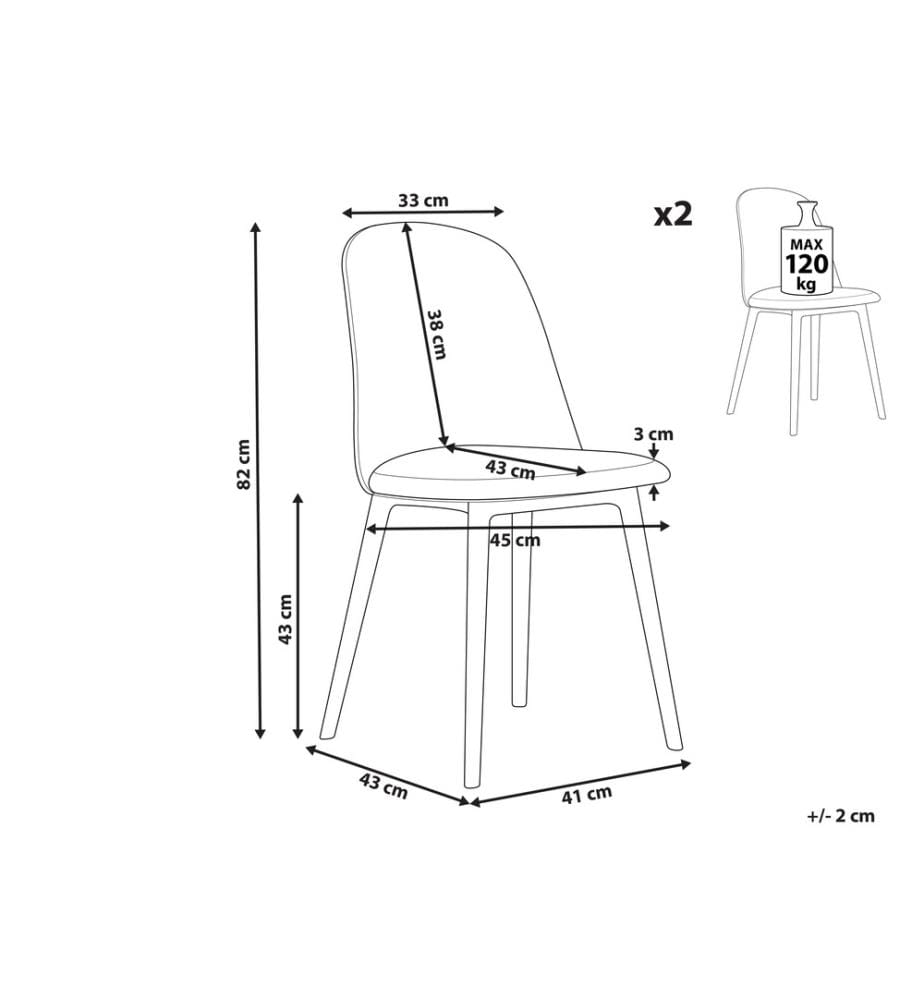 Chaise de salle à manger 2pcs Blanc Plastique avec assise rembourrée Dossier haut Sans accoudoirs Moderne Salon Coin repas Entrée Entrée Equipement