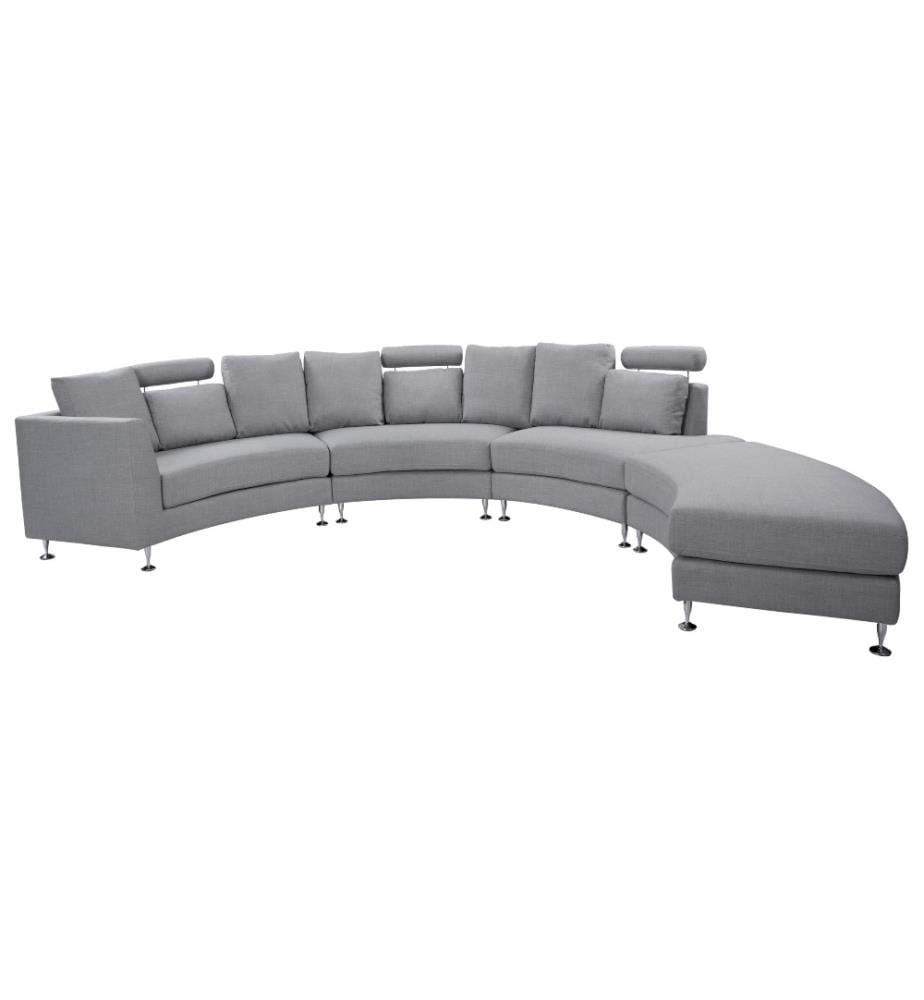 Sofa mit Ottomane Hellgrau Polsterbezug 7-Sitzer U-Förmig Halbrund Verstellbare Kopfstützen Wohnlandschaft Ecksofa Modulsofa Modern Wohnzimmer