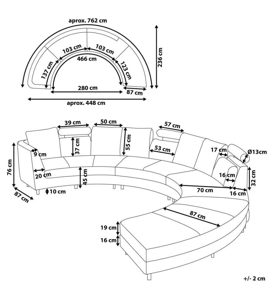 Sofa mit Ottomane Hellgrau Polsterbezug 7-Sitzer U-Förmig Halbrund Verstellbare Kopfstützen Wohnlandschaft Ecksofa Modulsofa Modern Wohnzimmer