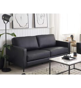 Sofa Schwarz Echtleder 3-Sitzer Minimalistisch Wohnzimmer