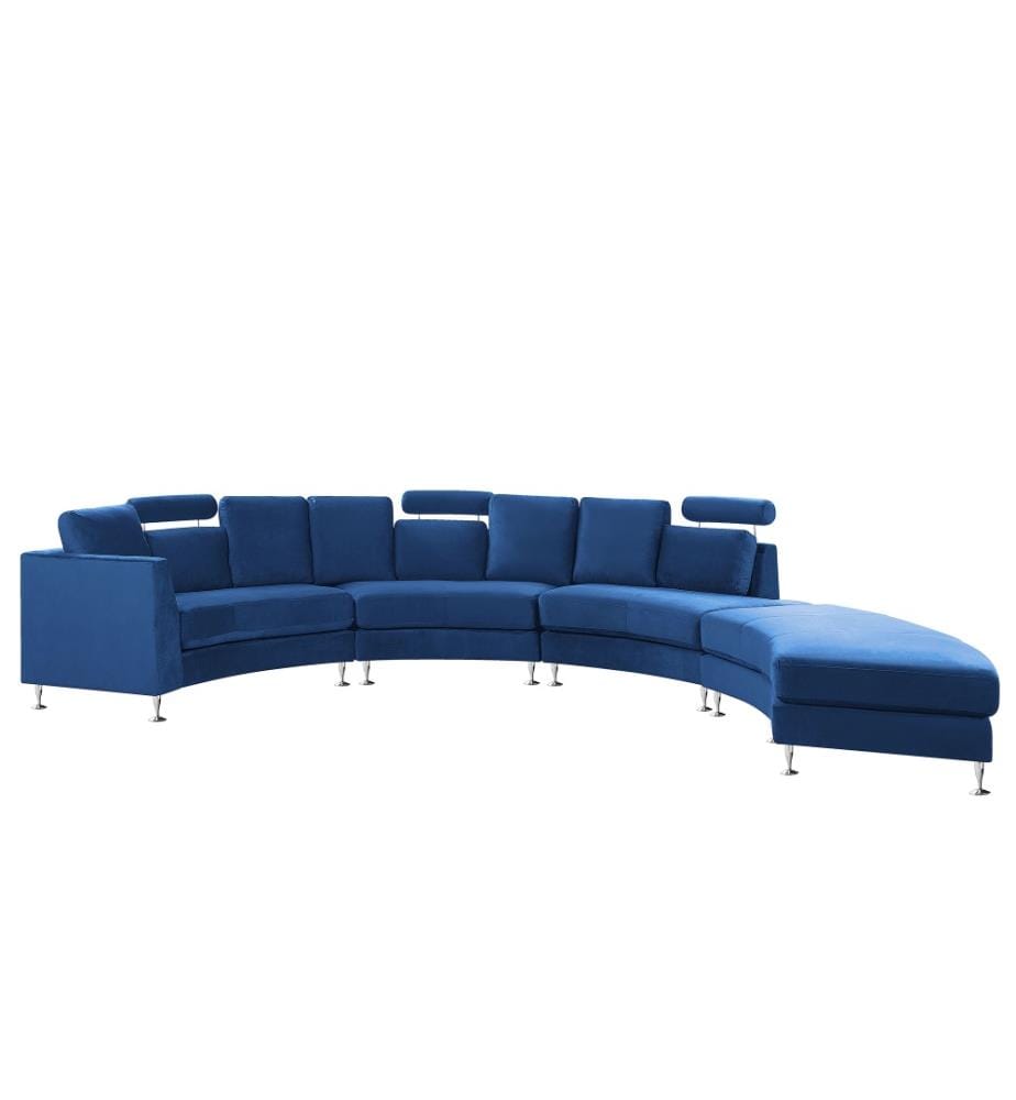 Sofa mit Ottomane Dunkelblau Samtstoff 7-Sitzer U-Förmig Halbrund Verstellbare Kopfstützen Wohnlandschaft Ecksofa Modulsofa Modern Wohnzimmer