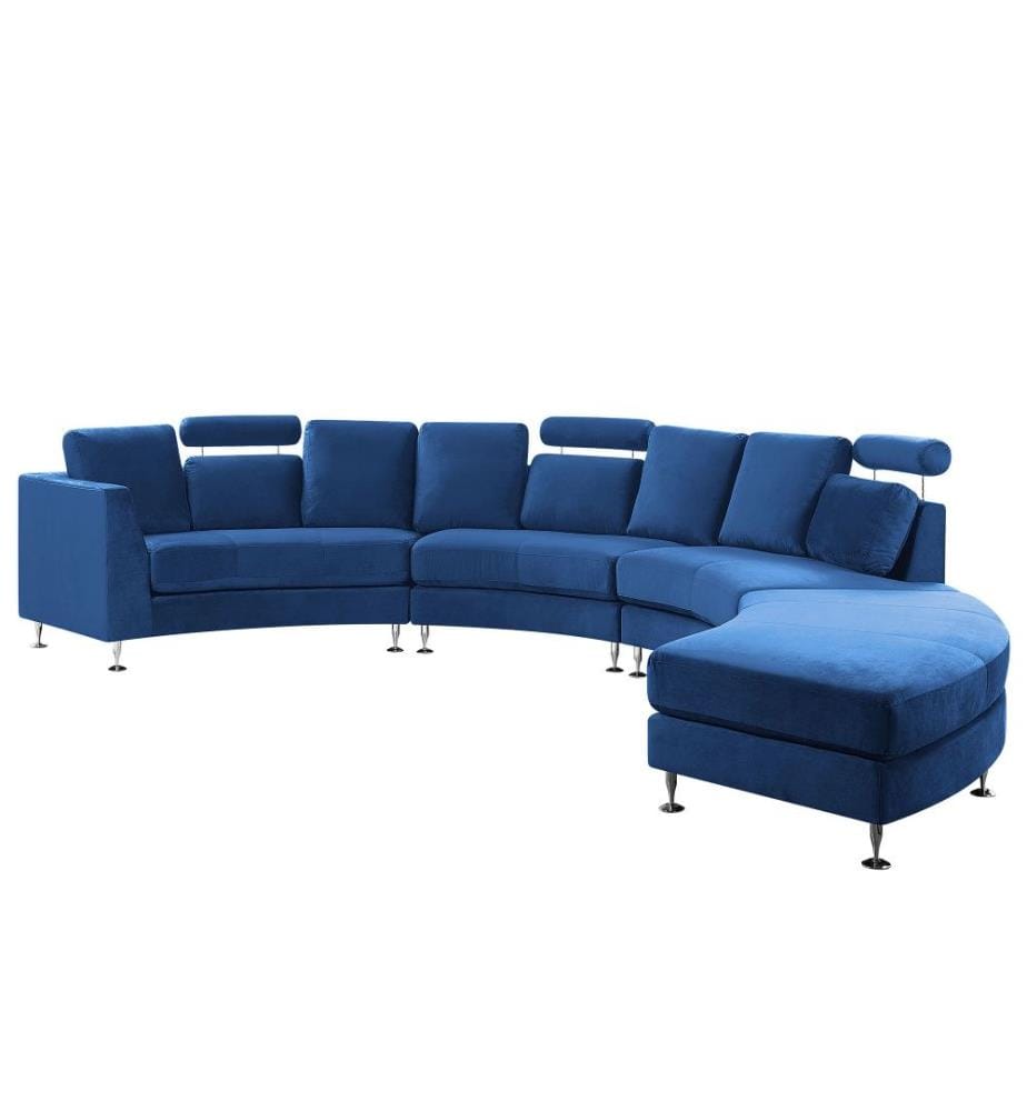 Sofa mit Ottomane Dunkelblau Samtstoff 7-Sitzer U-Förmig Halbrund Verstellbare Kopfstützen Wohnlandschaft Ecksofa Modulsofa Modern Wohnzimmer