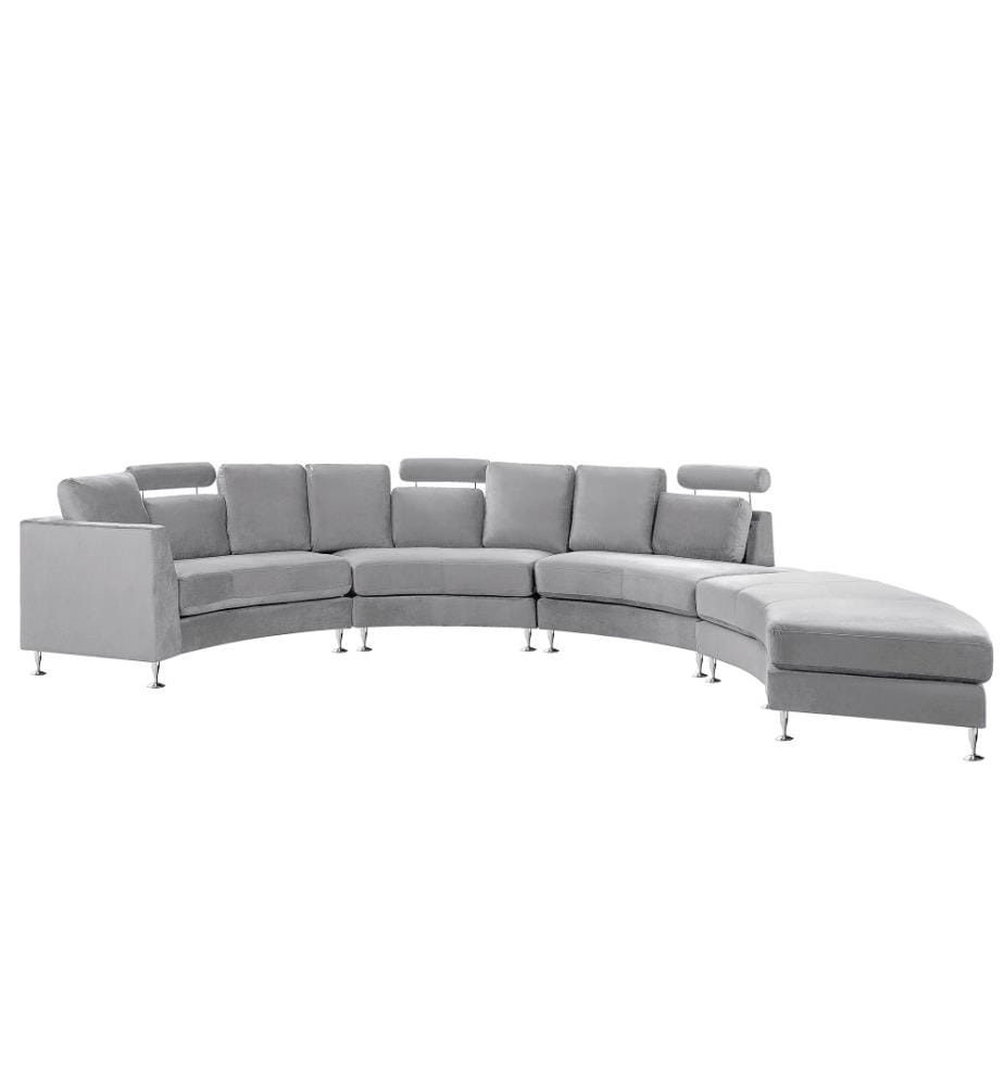 Sofa mit Ottomane Hellgrau Samtstoff 7-Sitzer U-Förmig Halbrund Verstellbare Kopfstützen Wohnlandschaft Ecksofa Modulsofa Modern Wohnzimmer