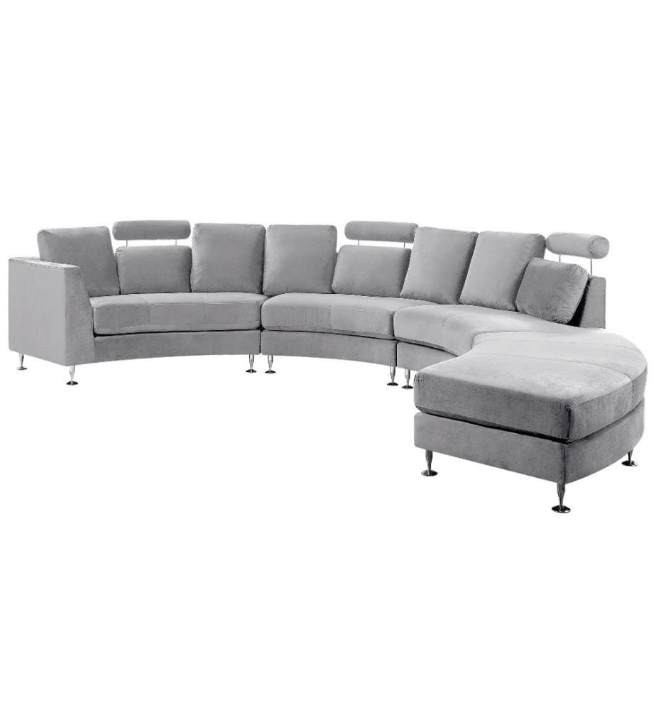 Sofa mit Ottomane Hellgrau Samtstoff 7-Sitzer U-Förmig Halbrund Verstellbare Kopfstützen Wohnlandschaft Ecksofa Modulsofa Modern Wohnzimmer