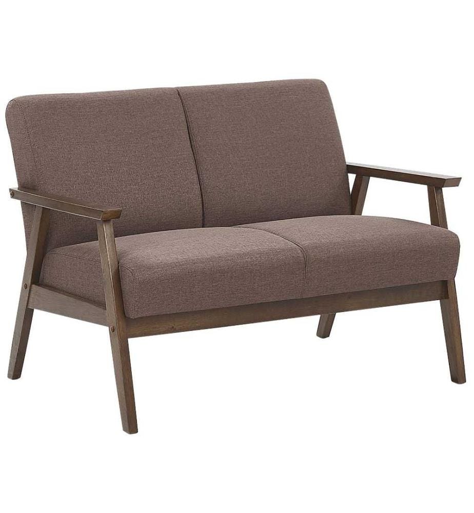 Canapé 2 Places en Tissu Marron avec Cadre en Bois Naturel Foncé Confort et Style Rétro et Scandinave Idéal pour votre Salon