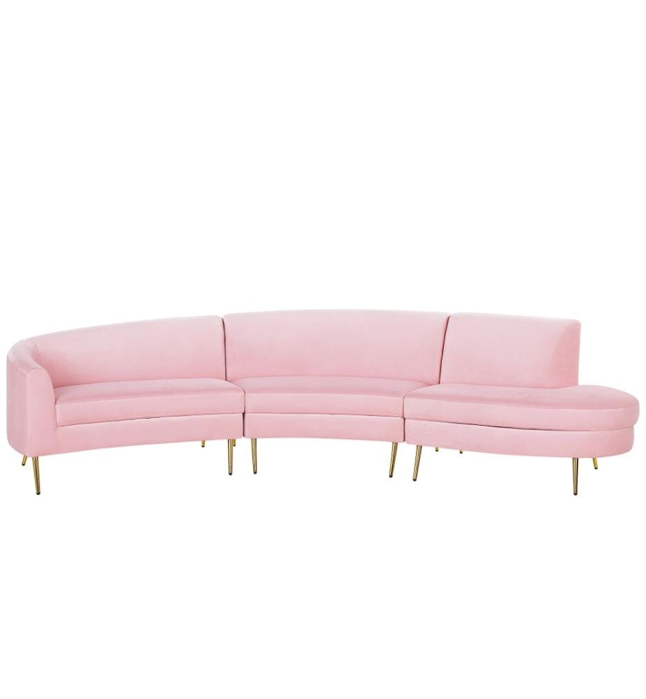 Wohnlandschaft Rosa Samtstoff Rundecke Kinosofa Rundsofa für Wohnzimmer für Salon